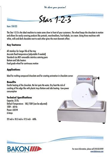 Used BAKON STAR 1-2-3 Chocolate Tempering Melting Machine