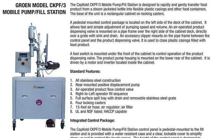 Used GROEN CapKold CKPF/3 Pump Fill Station